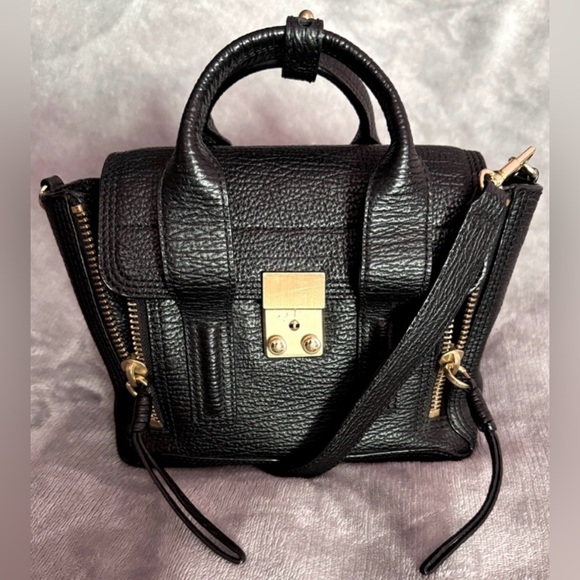 3.1 Phillip Lim Pashli Mini Satchel Black Pebbled Leather Crossbody Designer Bag - Picture 1 of 10